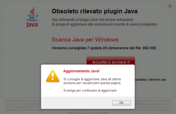 Attenzione al java obsoleto: una pagina web creata ad hoc per diffondere malware